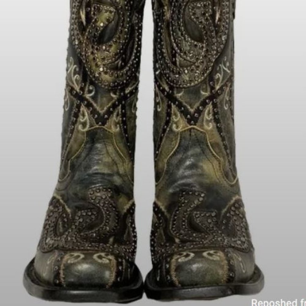 Corral Ladies Horseshoe Overlay and Studs Squire Toe Western Dance Boots